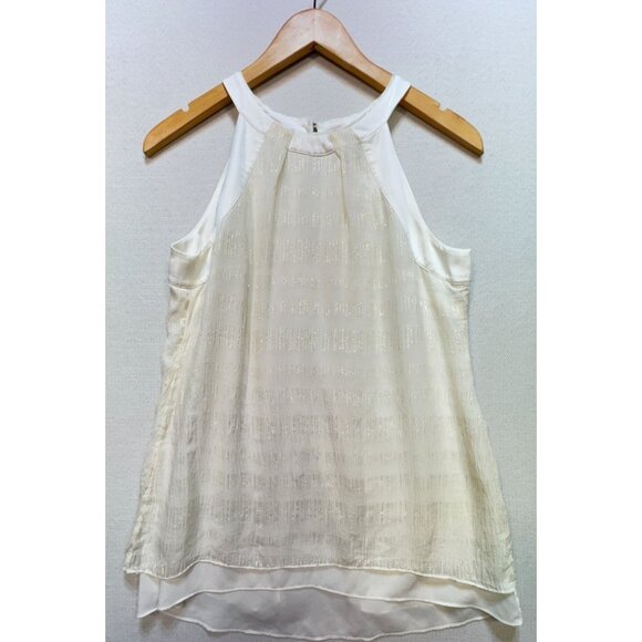 White House Black Market Women's Silk Halter Neck Blouse Size 6 Cream Sleeveless - Picture 1 of 10